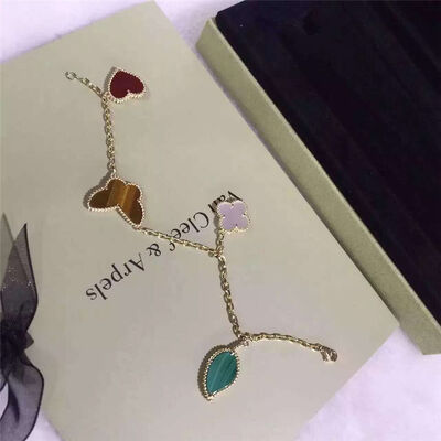 4 Motifs Lucky Alhambra Bracelet 18k Yellow Gold With Carnelian / Tiger'S Eye Stone