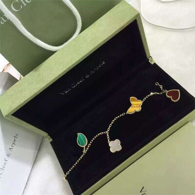 4 Motifs Lucky Alhambra Bracelet 18k Yellow Gold With Carnelian / Tiger'S Eye Stone