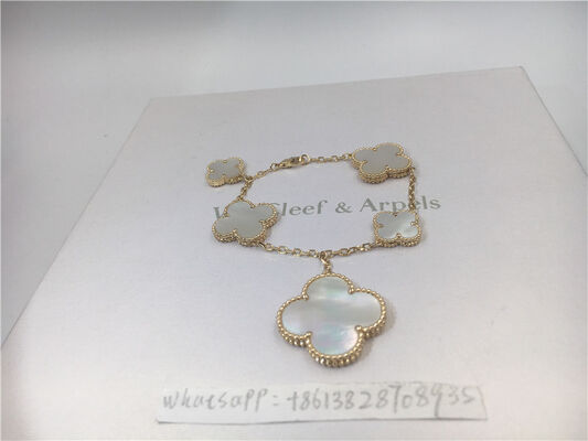 18k Yellow Gold Magic Alhambra Bracelet With 5 Motifs White Mother Of Pearl