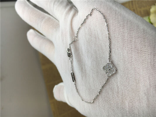 18k White Gold Sweet Alhambra Bracelet , Gold Chain Bracelets For Ladies