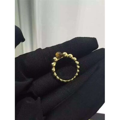Women'S Engagement Yellow 18K Gold Ring Round Shape With Tiger'S Eye Stone