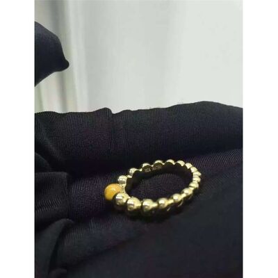 Women'S Engagement Yellow 18K Gold Ring Round Shape With Tiger'S Eye Stone
