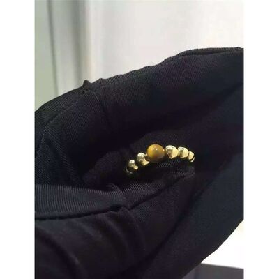 Women'S Engagement Yellow 18K Gold Ring Round Shape With Tiger'S Eye Stone