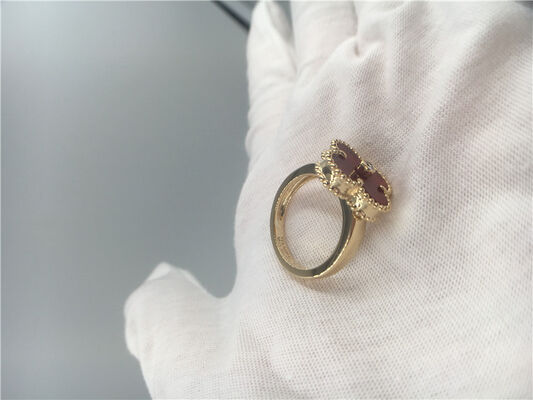 Women'S Carnelian 18K Gold Ring Unique Vintage Alhambra With Real Diamond