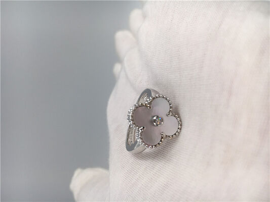 Vintage Alhambra 18K Gold Ring White Gold With Diamond / White Mother Of Pearl