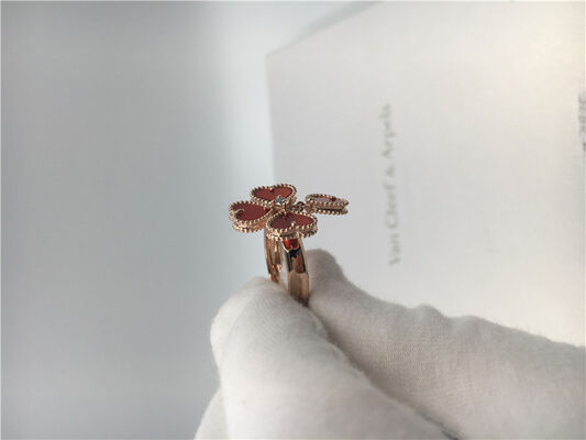 18k Rose Gold Van  And Arpels Flower Ring With Carnelian / Round Diamond