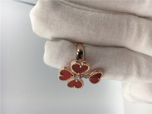 18k Rose Gold Van  And Arpels Flower Ring With Carnelian / Round Diamond