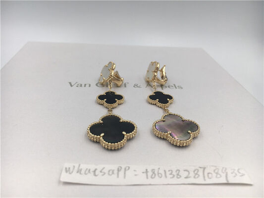 Van  Arpels Magic Alhambra earrings 18k yellow gold with white and gray mother-of-pearl