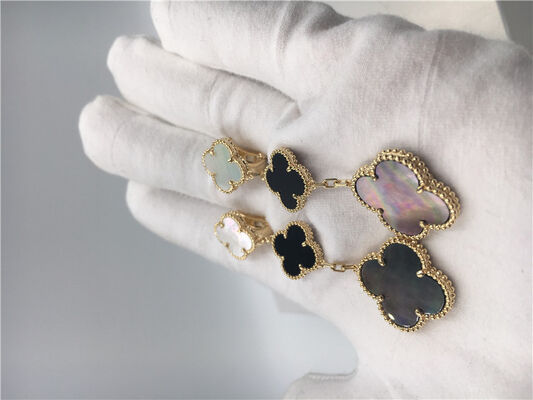 Van  Arpels Magic Alhambra earrings 18k yellow gold with white and gray mother-of-pearl