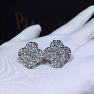 Van  Arpels Magic Alhambra earrings 18k white gold and round diamonds
