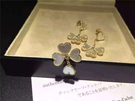 Van  Sweet Alhambra Earrings , White Mother Of Pearl Earrings With Round Diamond