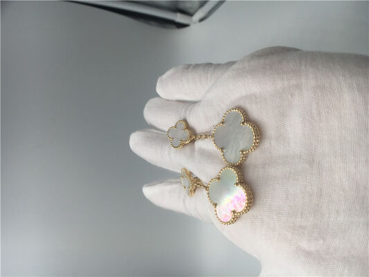 Van  Earrings With 2 Motifs , 18k Yellow Gold Van  Mother Of Pearl Earrings