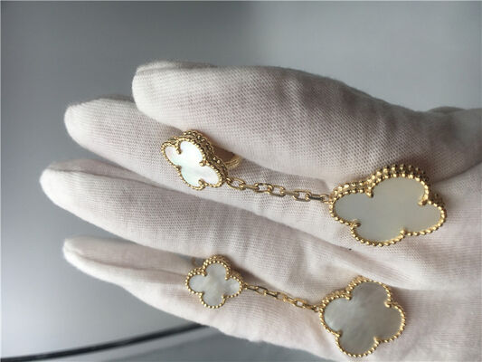 Van  Earrings With 2 Motifs , 18k Yellow Gold Van  Mother Of Pearl Earrings