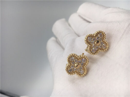 Round Diamonds Vintage 18K Gold Earrings Handmade For Wife / Girlfriend