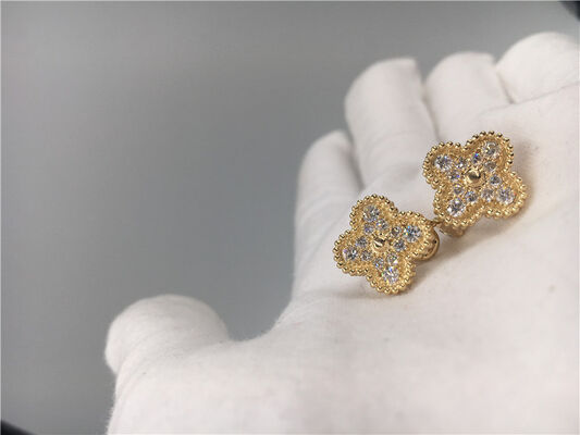 Round Diamonds Vintage 18K Gold Earrings Handmade For Wife / Girlfriend