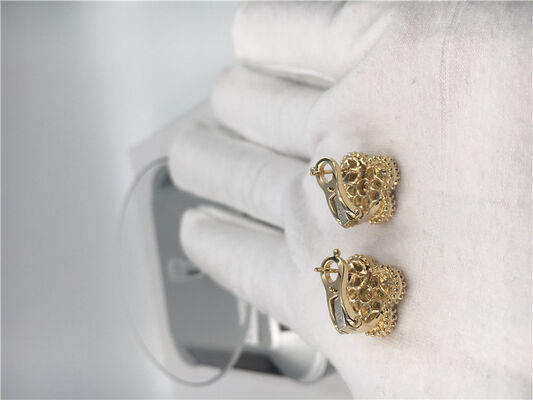 Round Diamonds Vintage 18K Gold Earrings Handmade For Wife / Girlfriend