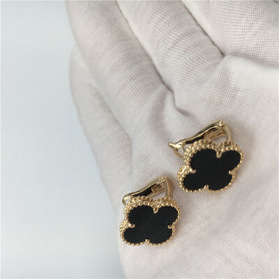 Van  Arpels Vintage Alhambra Earrings 18k Yellow Gold With Onyx Fine Jewelry