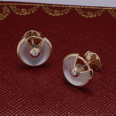 Xs Model Yellow Gold Amulette De Earrings Stud With White Mother Of Pearl