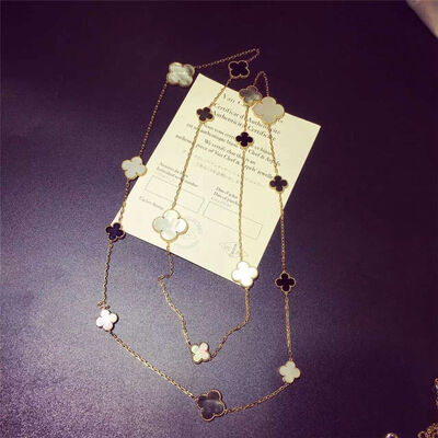16 Motifs 18k Van  And Arpels Magic Alhambra Long Necklace White Gray Mother Of Pearl Onyx