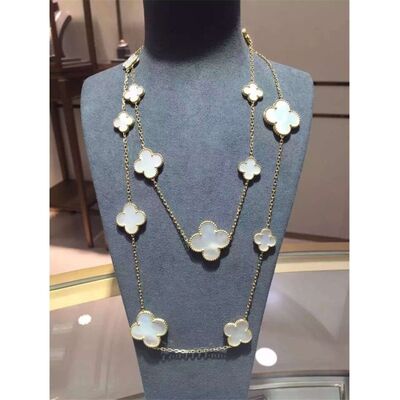 16 Motifs 18k Van  And Arpels Magic Alhambra Long Necklace White Gray Mother Of Pearl Onyx