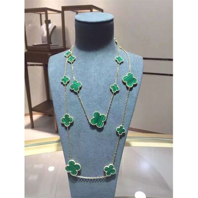 Magic Alhambra Long Necklace Van  And Arpels 16 Motifs Yellow Gold Malachite