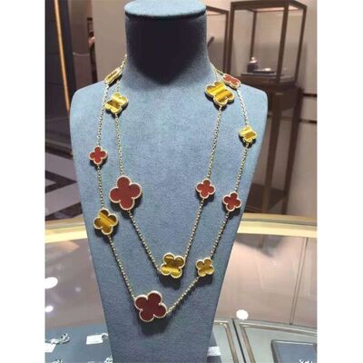 Magic Alhambra Long Necklace Van  And Arpels 16 Motifs Yellow Gold Malachite