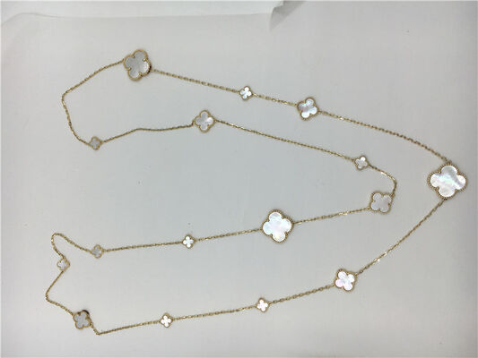 Long Necklace Van  And Arpels With Flower Shape 16 Motifs White Gold Pendant Necklace