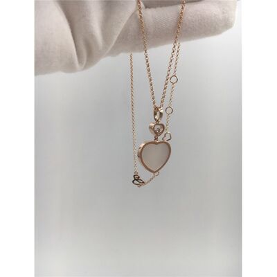 Women'S Natural Diamond Heart Pendant 18K Gold 45cm Length With Handmade