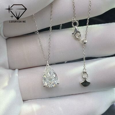 Lab Grown Pear Diamond Necklace 18K Gold VVS-VS Clarity