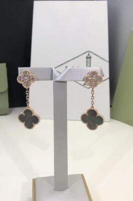 VCARP2R200 Magic Alhambra Earrings 2 Motifs 18K Rose Gold Diamond