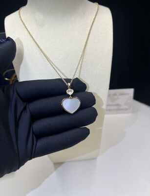 Happy Hearts Pendant, ethical yellow gold, diamond, mother-of-pearl