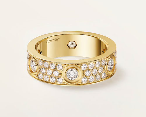 LOVE RING, CLASSIC MODEL, PAVED, 6 DIAMONDS,18K yellow gold