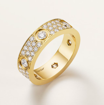 LOVE RING, CLASSIC MODEL, PAVED, 6 DIAMONDS,18K yellow gold