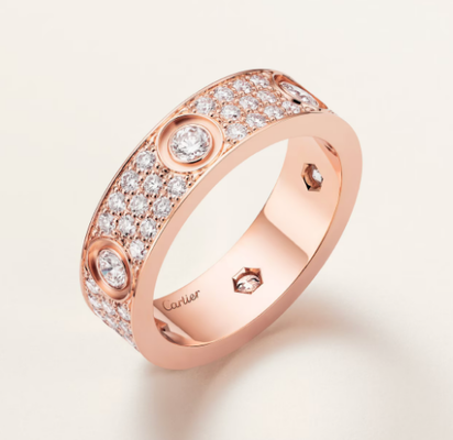 LOVE RING, CLASSIC MODEL, PAVED, 6 DIAMONDS,18K Rose gold